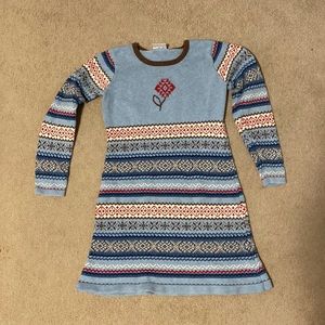 HannaAndersson Sweater Dress: Light Blue Winter Pattern